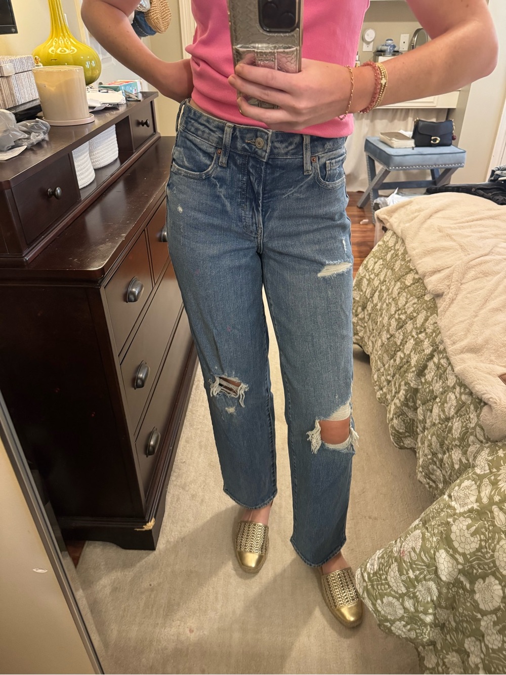 Old Navy Blue Distressed Straight Leg Jeans